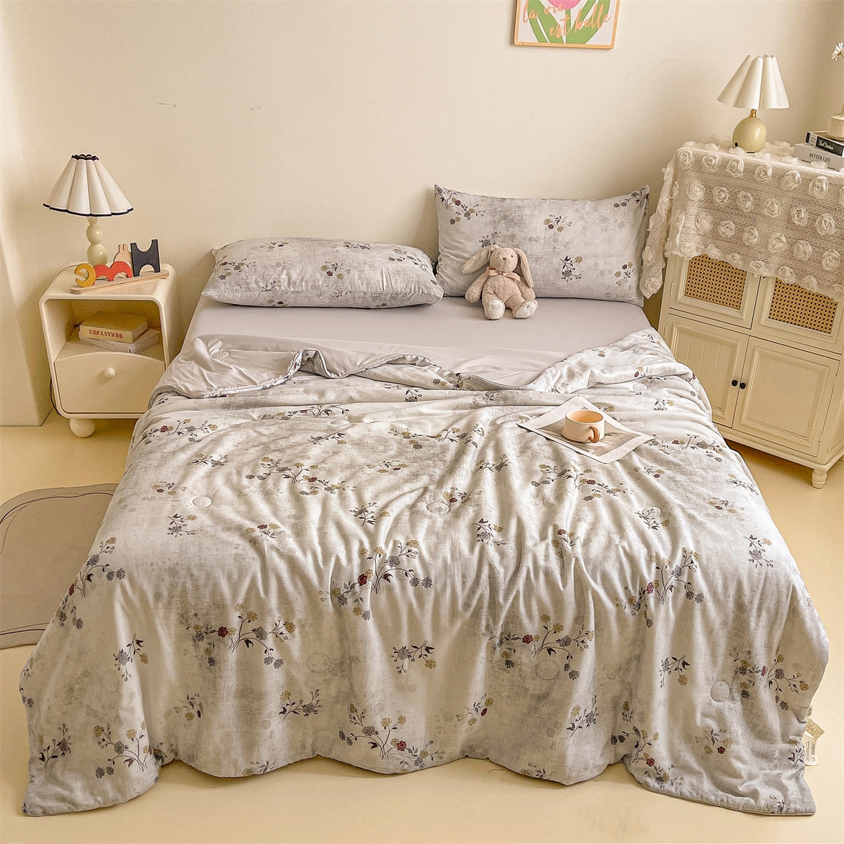 91家纺网 家纺一手货源 找家纺 小禹仔家纺 2026新款A类印花双层纱凉感大豆夏被 山茶野