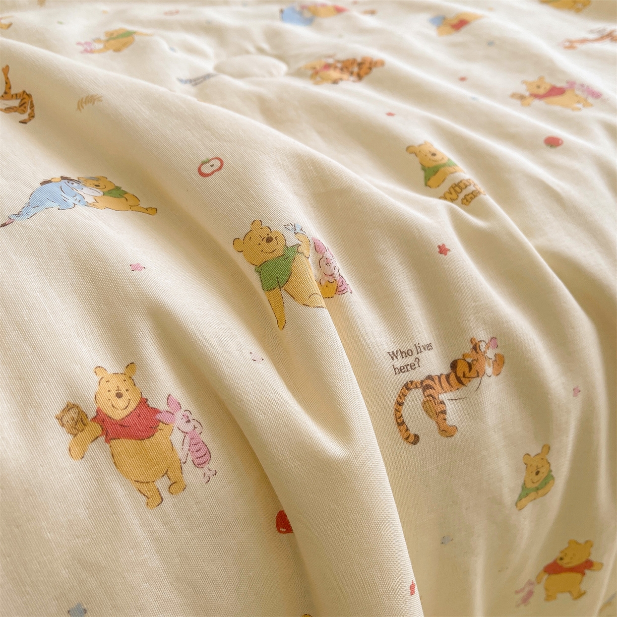 91家纺网 家纺一手货源 找家纺 小禹仔家纺 2026新款A类印花双层纱凉感大豆夏被 跳跳维尼