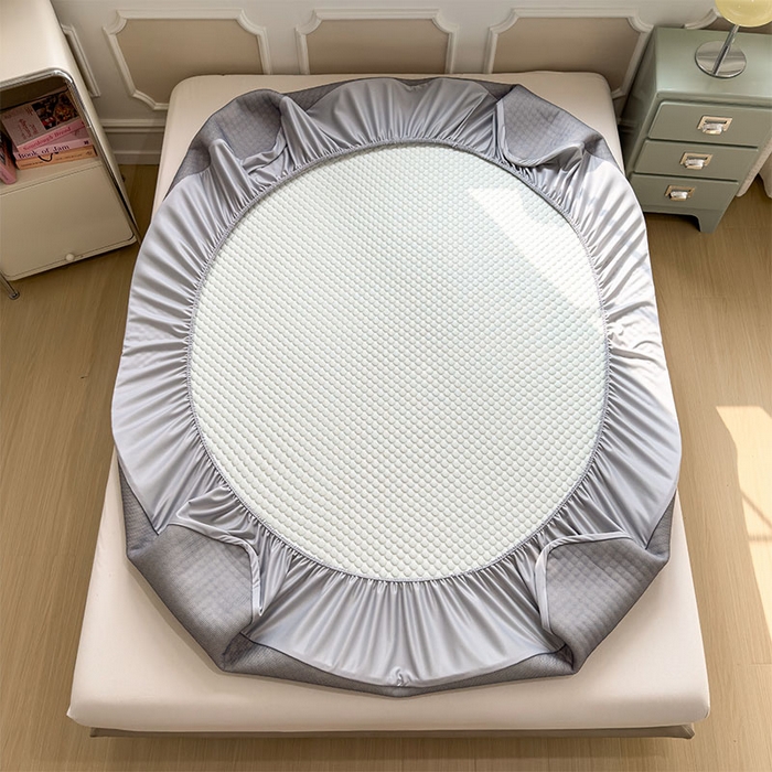 91家纺网 家纺一手货源 找家纺 几禾 2026新款大豆豆刺绣款凉席床笠款-小熊饼干 果绿-床笠款