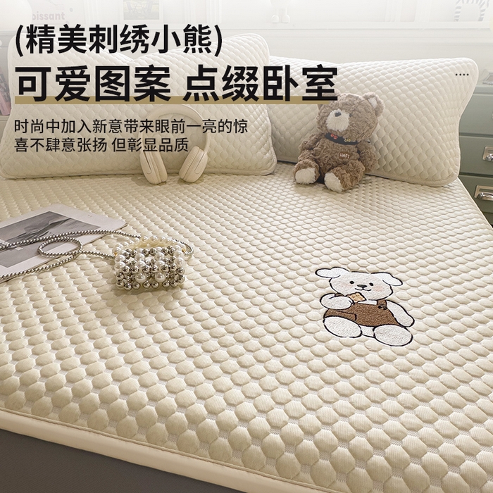 91家纺网 家纺一手货源 找家纺 几禾 2026新款大豆豆刺绣款凉席床笠款-小熊饼干 奶酪黄-床笠款