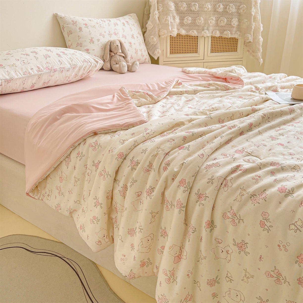 91家纺网 家纺一手货源 找家纺 小禹仔家纺 2026新款A类印花双层纱凉感大豆夏被 小花狗