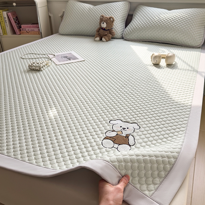 几禾 2026新款大豆豆刺绣款凉席床席款-小熊饼干 果绿-床铺款