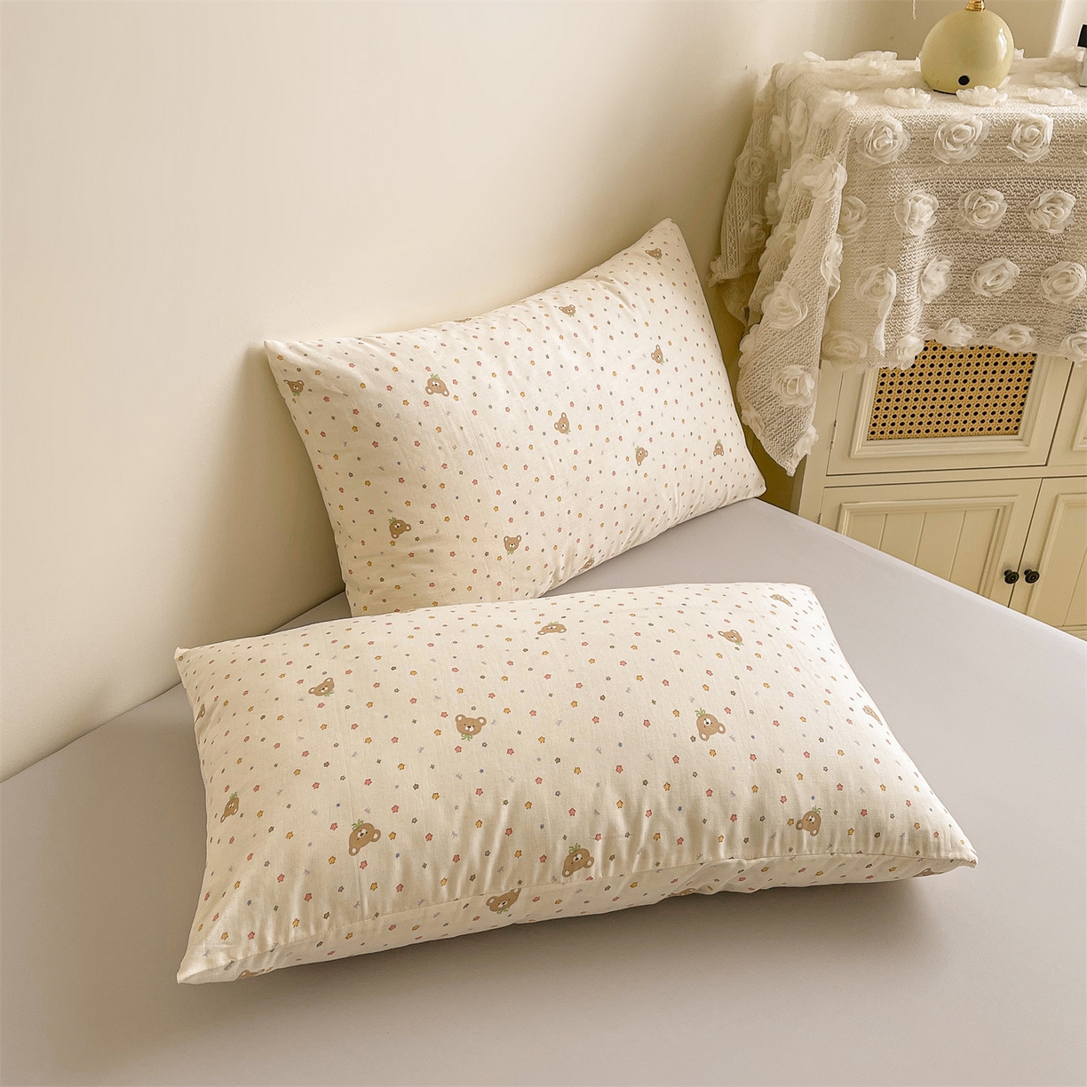 91家纺网 家纺一手货源 找家纺 小禹仔家纺 2026新款A类印花双层纱凉感大豆夏被 小米熊