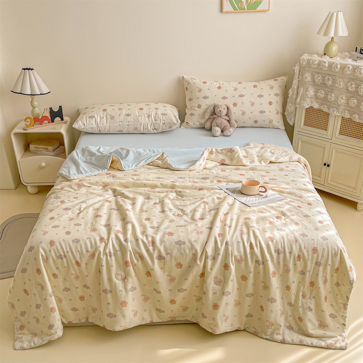 91家纺网 家纺一手货源 找家纺 小禹仔家纺 2026新款A类印花双层纱凉感大豆夏被 小淘气