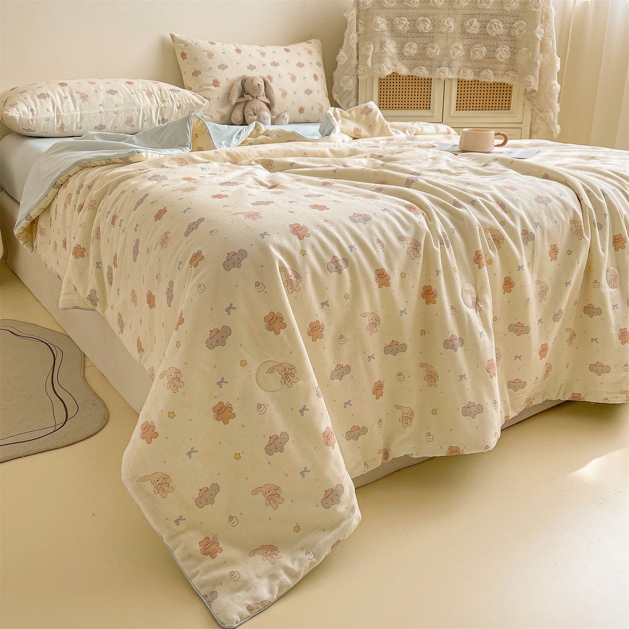 91家纺网 家纺一手货源 找家纺 小禹仔家纺 2026新款A类印花双层纱凉感大豆夏被 小淘气