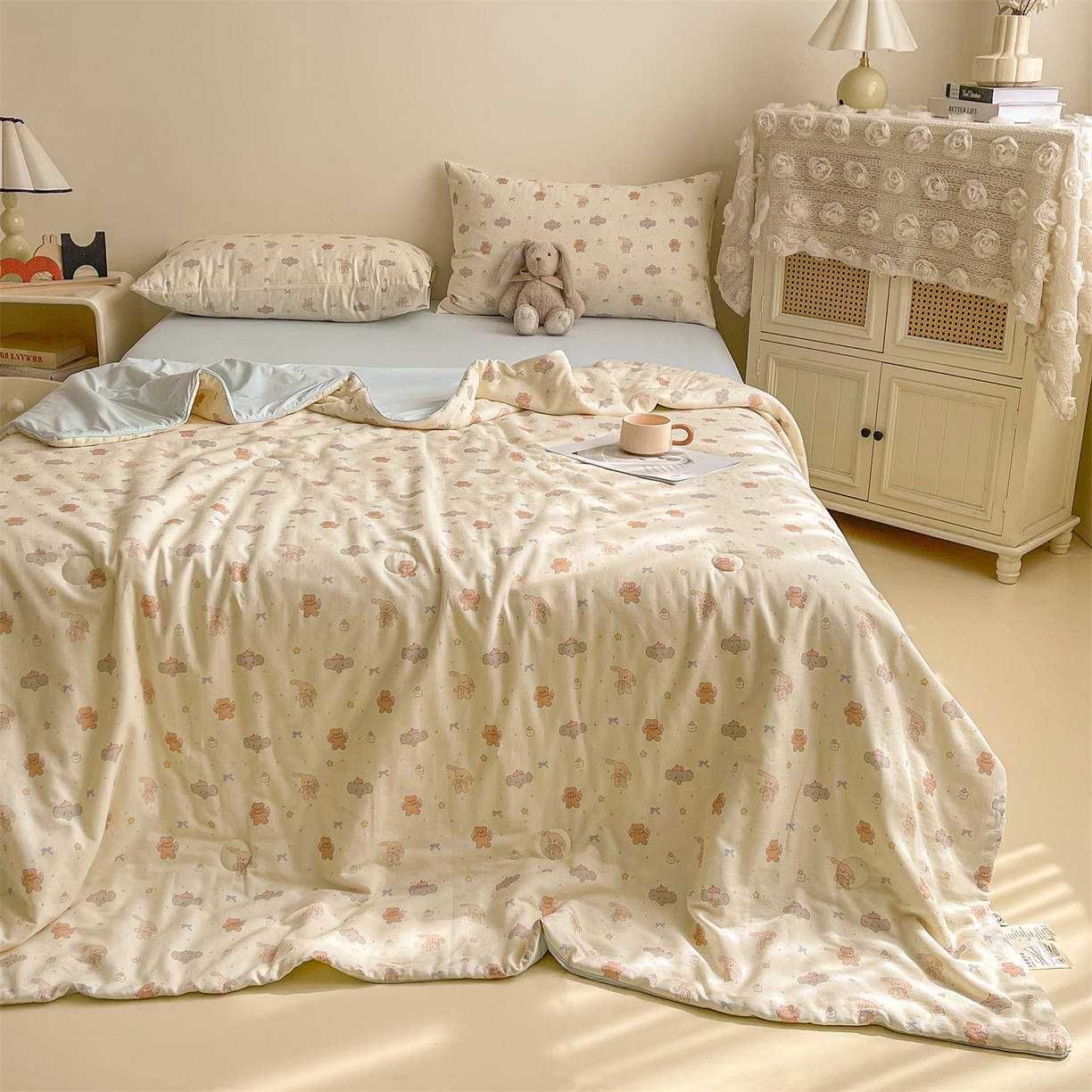 91家纺网 家纺一手货源 找家纺 小禹仔家纺 2026新款A类印花双层纱凉感大豆夏被 小淘气