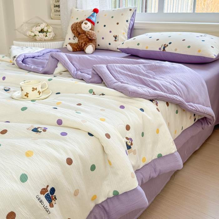 91家纺网 家纺一手货源 找家纺 几禾 2026新款A类三层纱印花夏被-柔纱系列 柔纱-糖豆腊肠狗