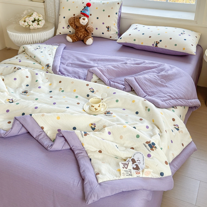 91家纺网 家纺一手货源 找家纺 几禾 2026新款A类三层纱印花夏被-柔纱系列 柔纱-糖豆腊肠狗