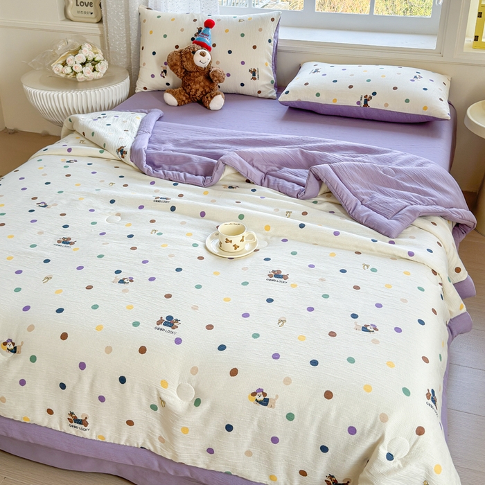 91家纺网 家纺一手货源 找家纺 几禾 2026新款A类三层纱印花夏被-柔纱系列 柔纱-糖豆腊肠狗