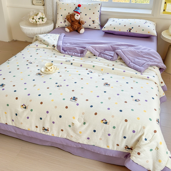 91家纺网 家纺一手货源 找家纺 几禾 2026新款A类三层纱印花夏被-柔纱系列 柔纱-糖豆腊肠狗