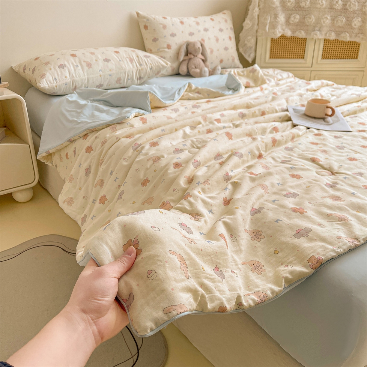 91家纺网 家纺一手货源 找家纺 小禹仔家纺 2026新款A类印花双层纱凉感大豆夏被 小淘气