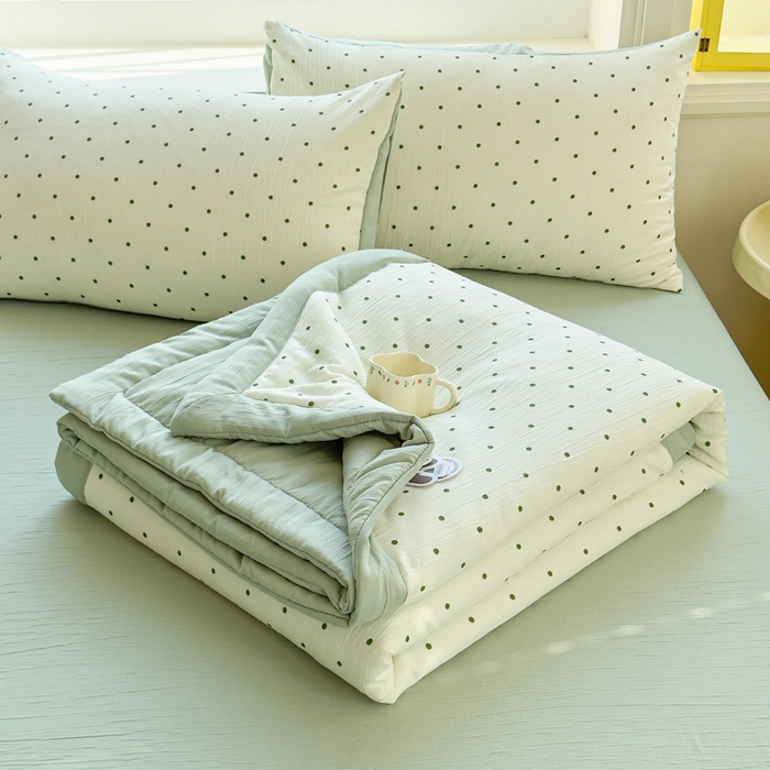 91家纺网 家纺一手货源 找家纺 几禾 2026新款A类三层纱印花夏被-柔纱系列 柔纱-小绿豆