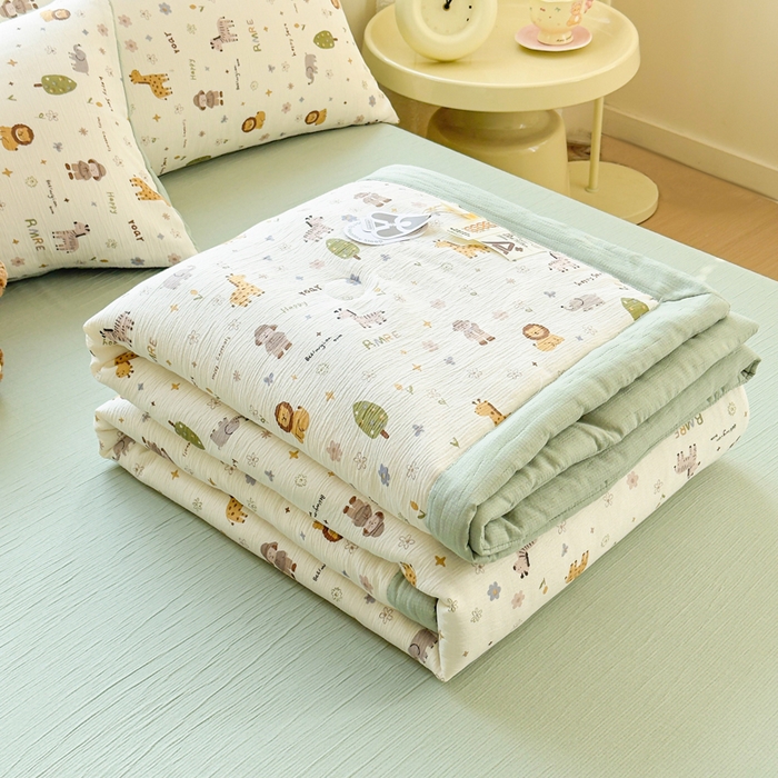 91家纺网 家纺一手货源 找家纺 几禾 2026新款A类三层纱印花夏被-柔纱系列 柔纱-动物团团