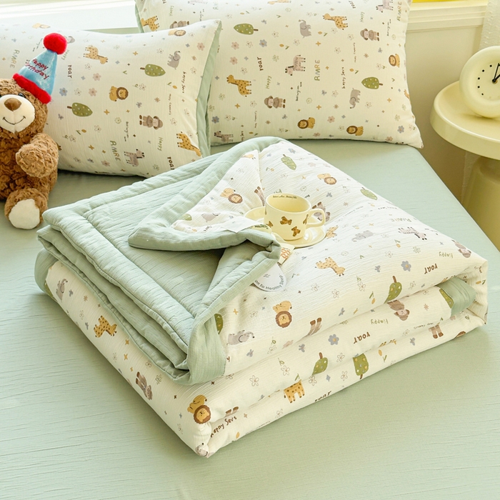 91家纺网 家纺一手货源 找家纺 几禾 2026新款A类三层纱印花夏被-柔纱系列 柔纱-动物团团