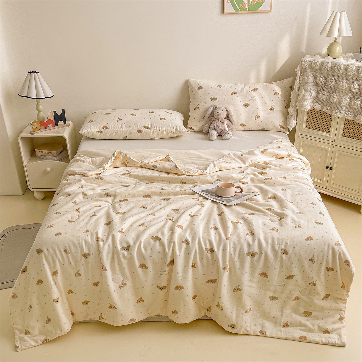 91家纺网 家纺一手货源 找家纺 小禹仔家纺 2026新款A类印花双层纱凉感大豆夏被 智多星