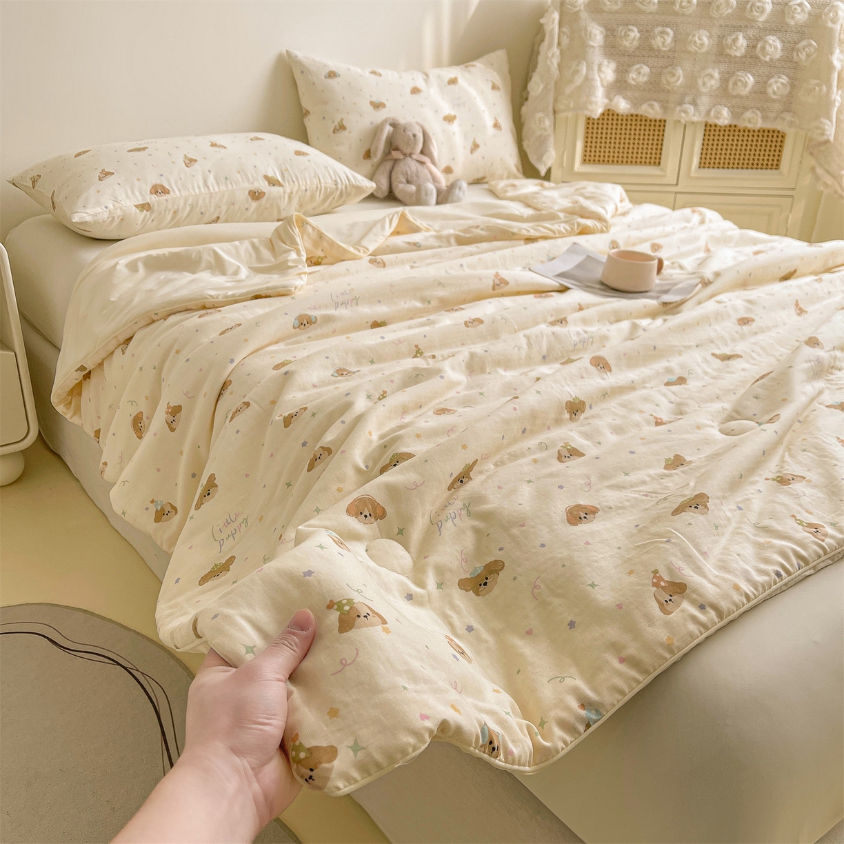 91家纺网 家纺一手货源 找家纺 小禹仔家纺 2026新款A类印花双层纱凉感大豆夏被 智多星