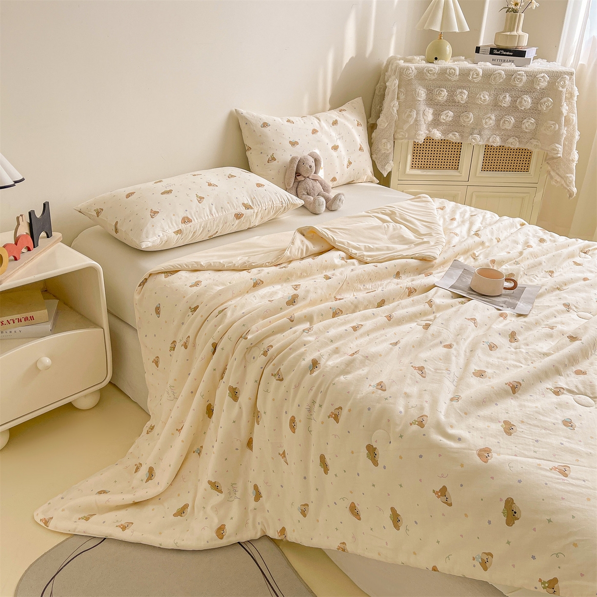 91家纺网 家纺一手货源 找家纺 小禹仔家纺 2026新款A类印花双层纱凉感大豆夏被 智多星