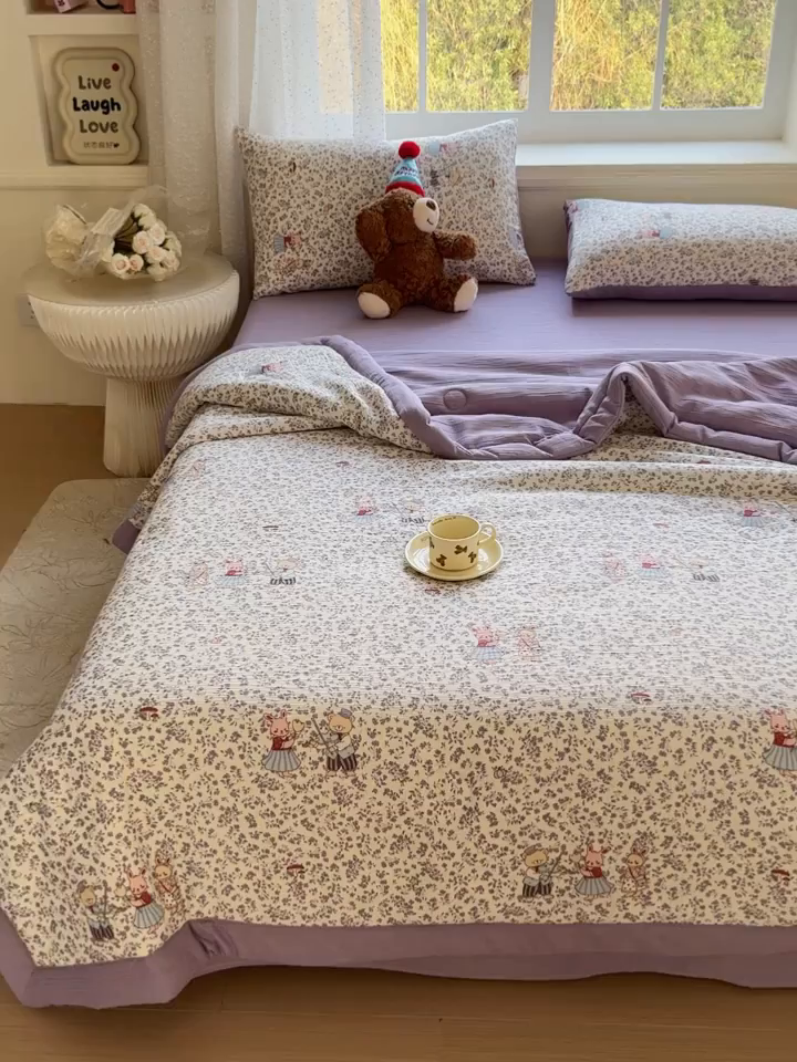 91家纺网 家纺一手货源 找家纺 几禾 2026新款A类三层纱印花夏被-柔纱系列 柔纱-圆舞曲