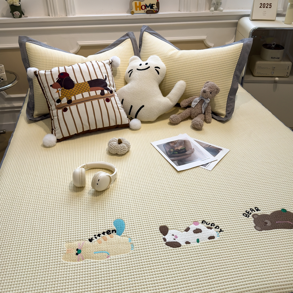 91家纺网 家纺一手货源 找家纺 （总）几禾 2026新款华夫格刺绣款凉席-床笠款