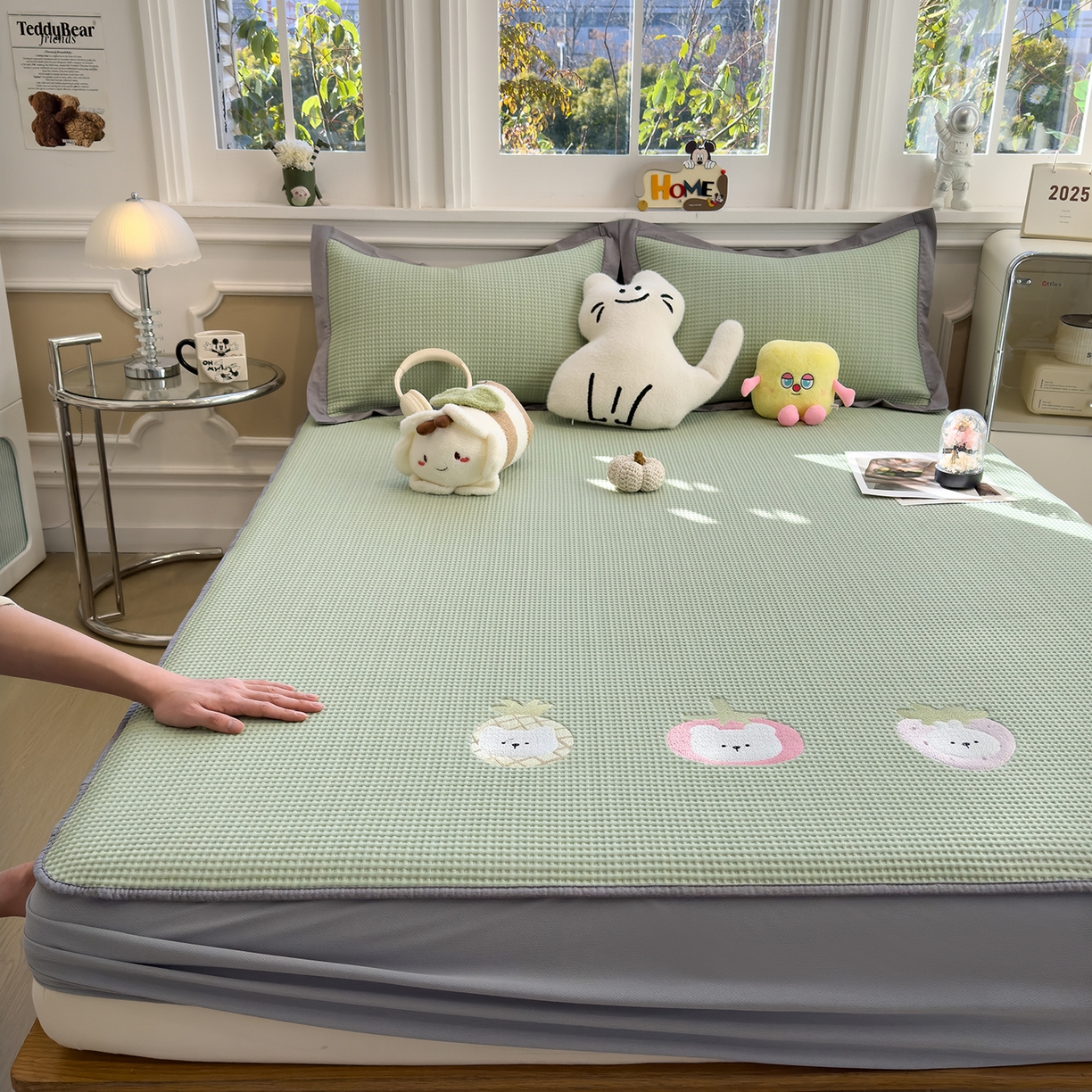 91家纺网 家纺一手货源 找家纺 （总）几禾 2026新款华夫格刺绣款凉席-床笠款