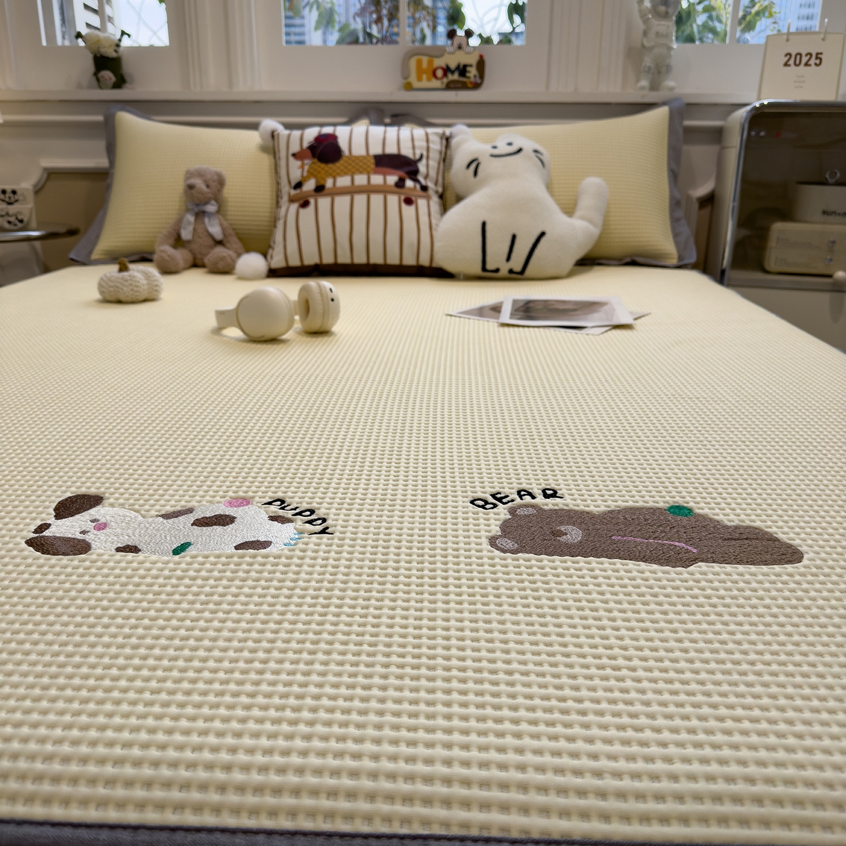 91家纺网 家纺一手货源 找家纺 （总）几禾 2026新款华夫格刺绣款凉席-床笠款