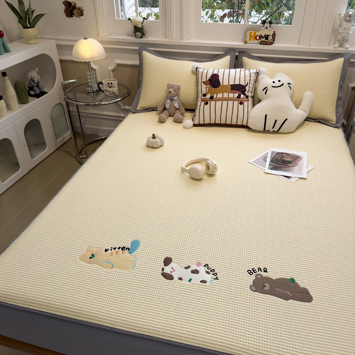 91家纺网 家纺一手货源 找家纺 （总）几禾 2026新款华夫格刺绣款凉席-床笠款