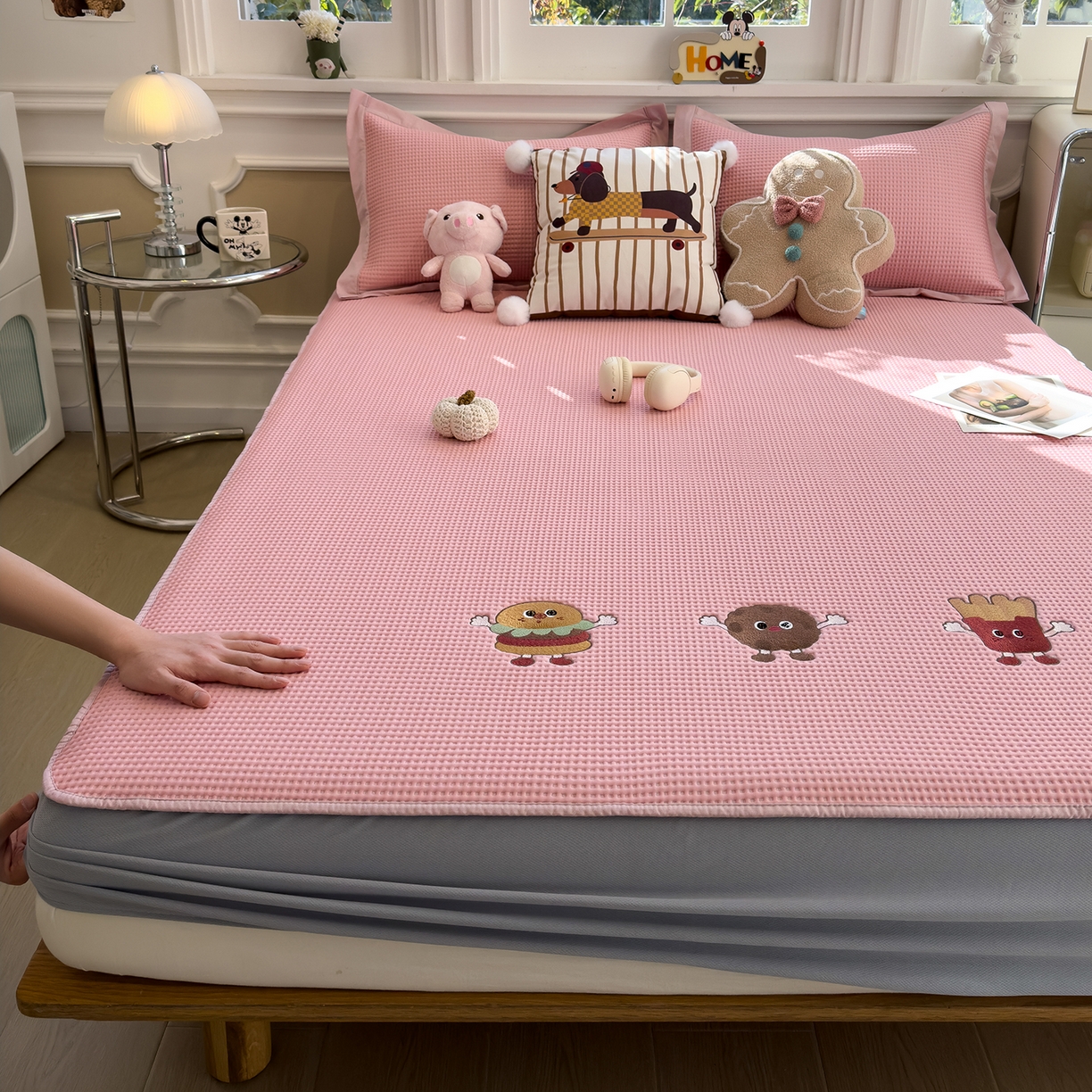 几禾 2026新款华夫格刺绣款凉席-床笠款 可可喵派-床笠款