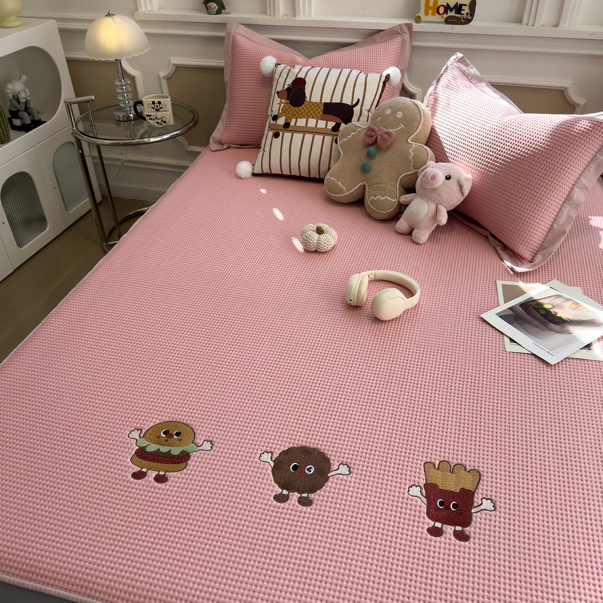 91家纺网 家纺一手货源 找家纺 几禾 2026新款华夫格刺绣款凉席-床笠款 可可喵派-床笠款