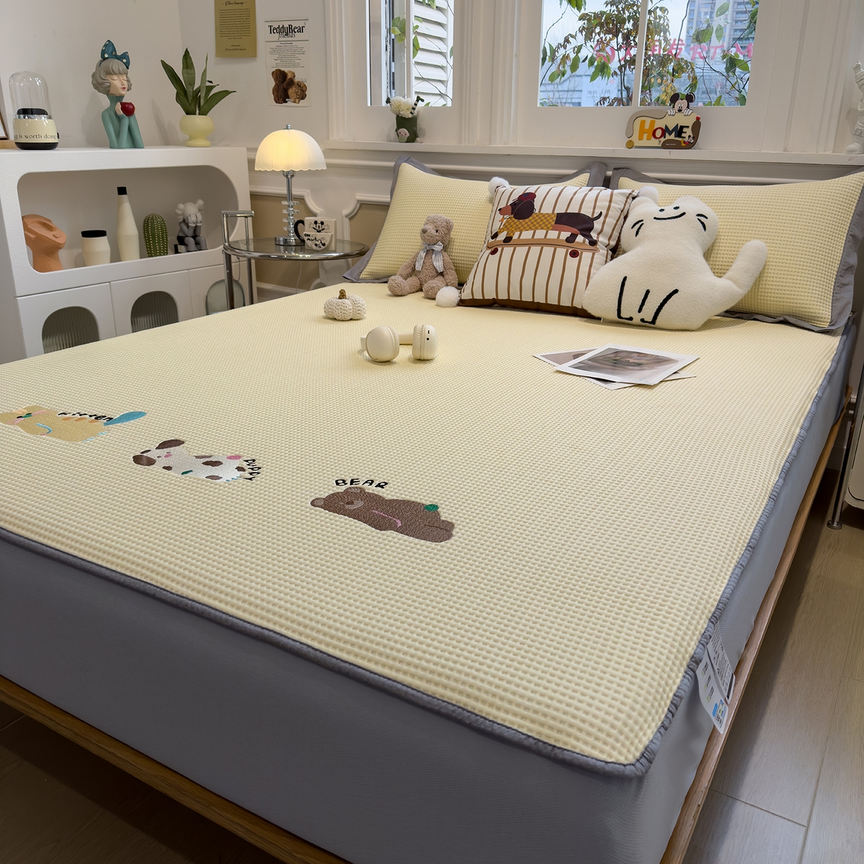 91家纺网 家纺一手货源 找家纺 （总）几禾 2026新款华夫格刺绣款凉席-床笠款