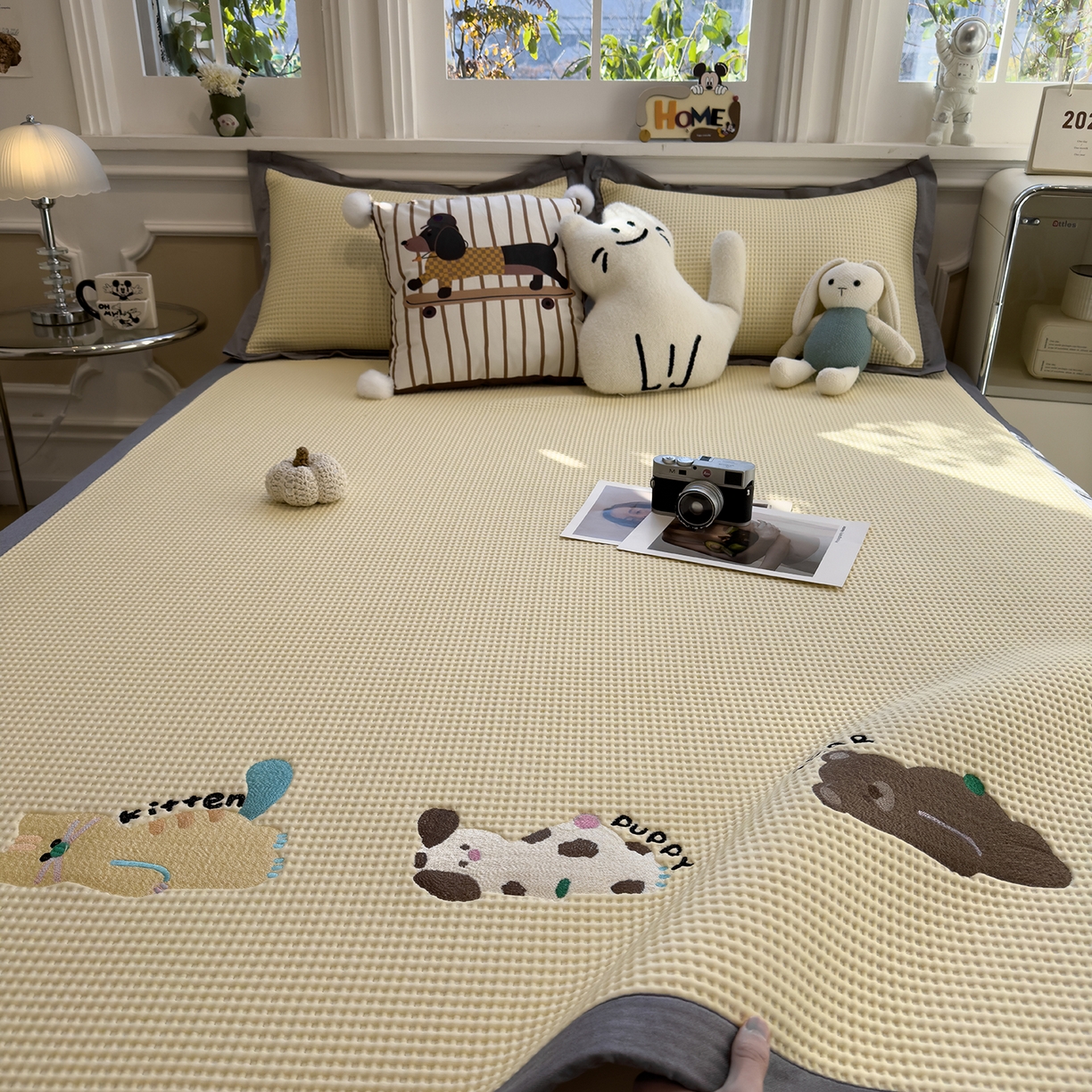 几禾 2026新款华夫格刺绣款凉席-床席款 懒懒小憩-床席款