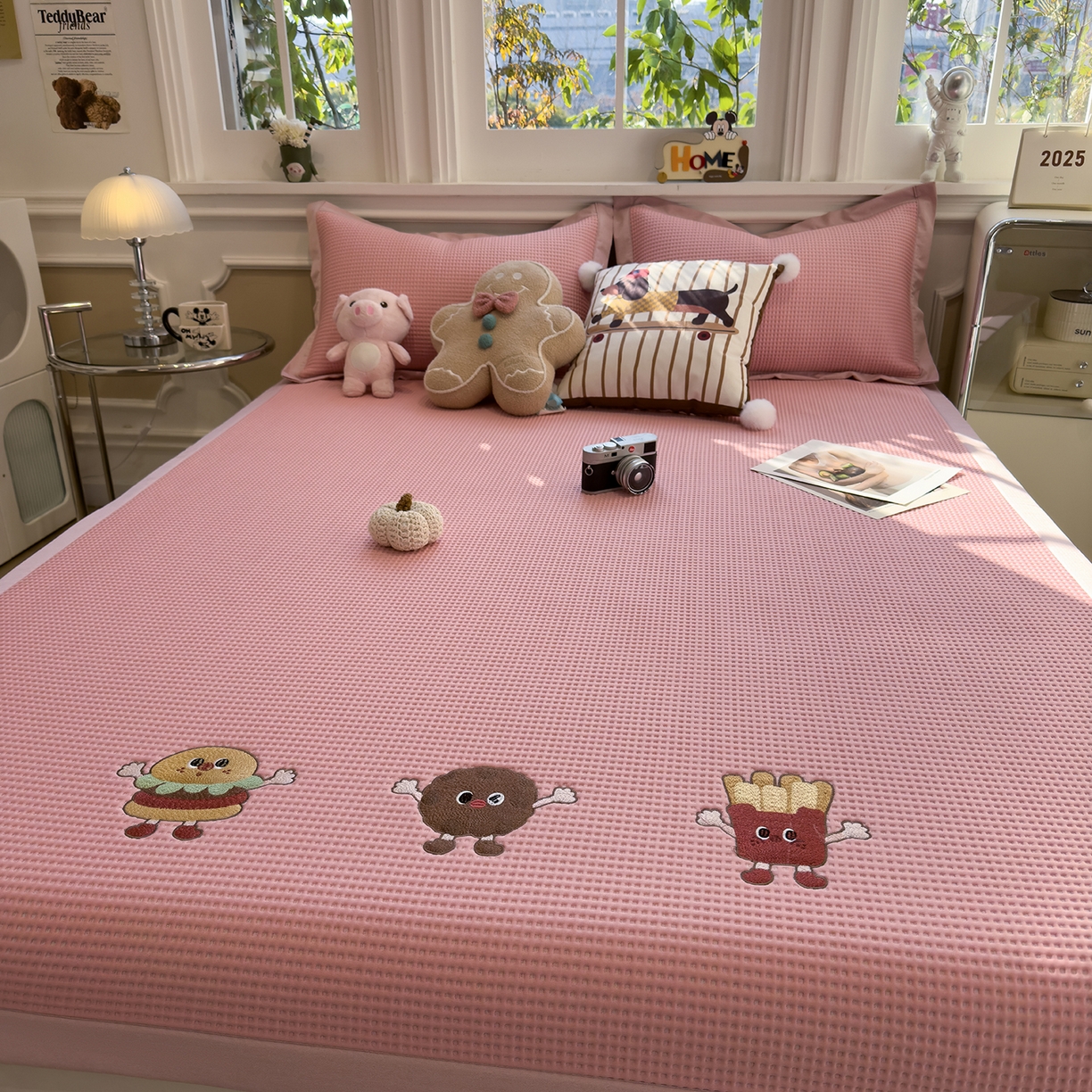 91家纺网 家纺一手货源 找家纺 几禾 2026新款华夫格刺绣款凉席-床席款 可可喵派-床席款