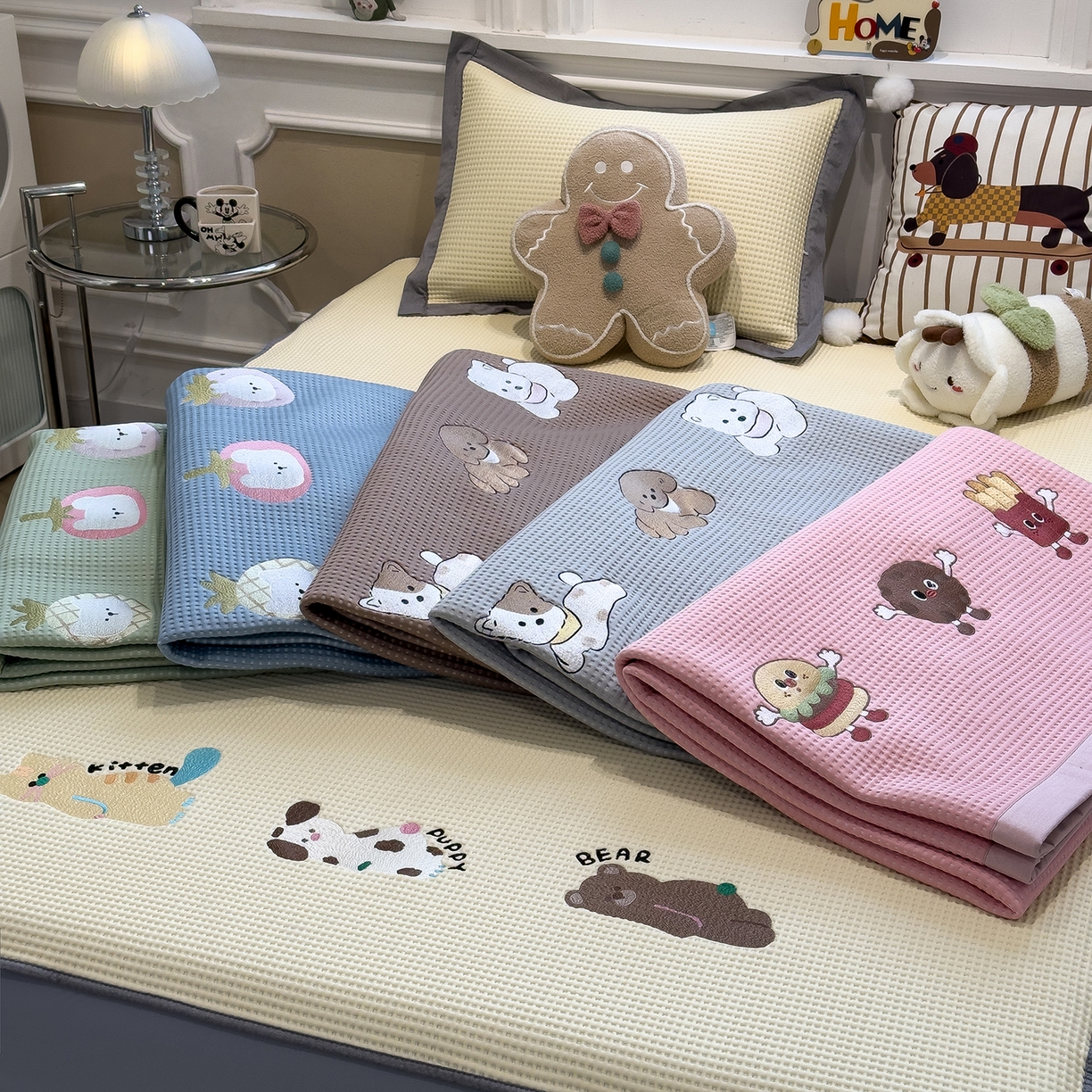 91家纺网 家纺一手货源 找家纺 （总）几禾 2026新款华夫格刺绣款凉席-床席款