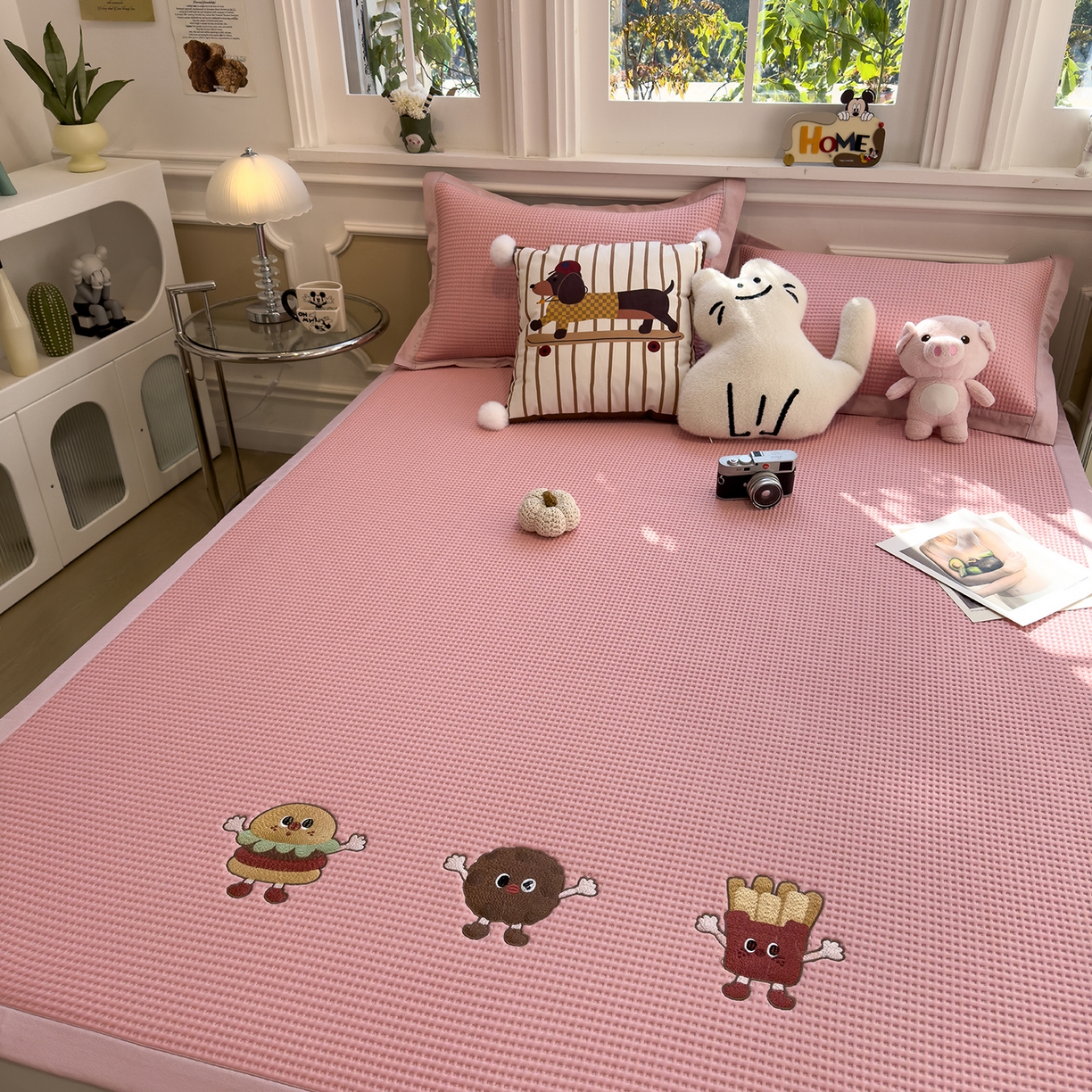 91家纺网 家纺一手货源 找家纺 几禾 2026新款华夫格刺绣款凉席-床席款 可可喵派-床席款