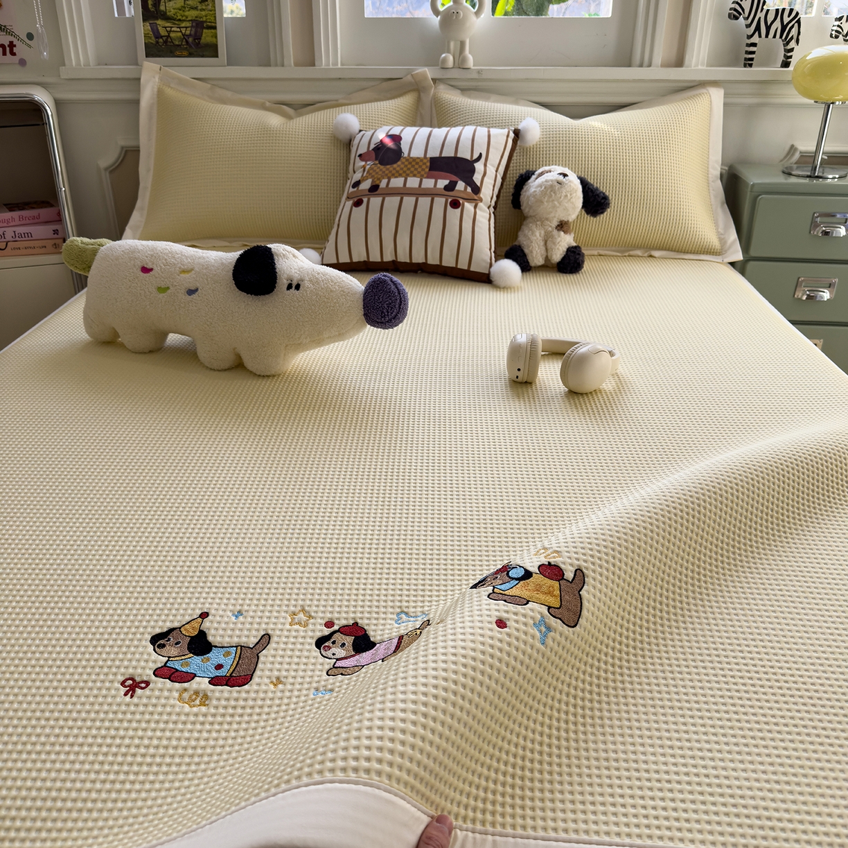 几禾 2026新款华夫格刺绣款凉席-床席款 趣味腊肠狗-床席款