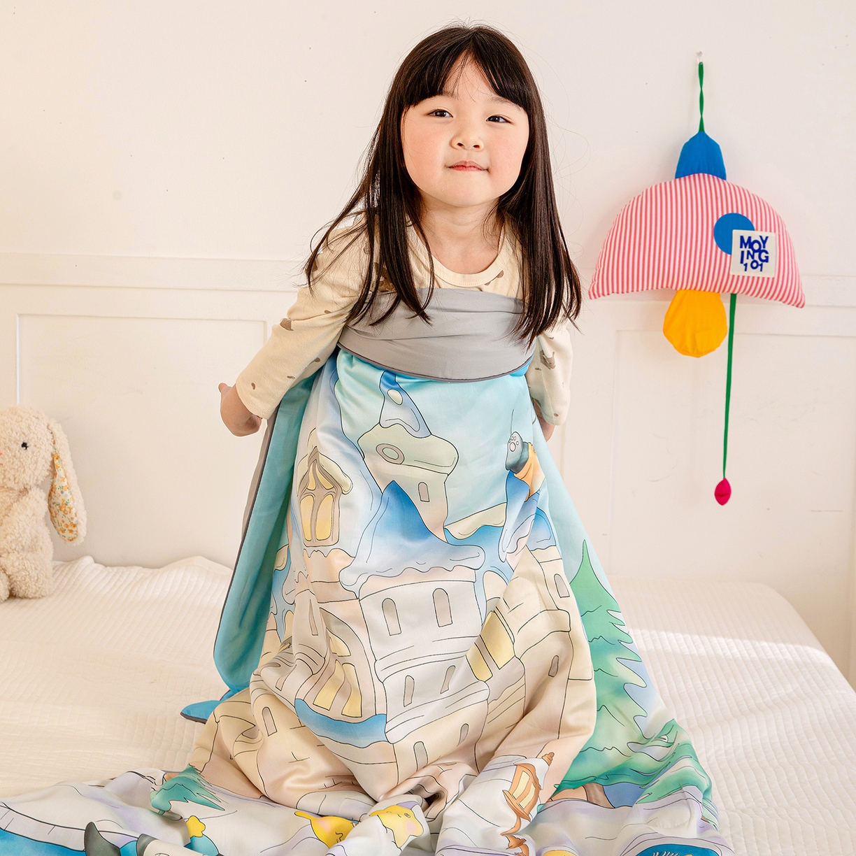 91家纺网 家纺一手货源 找家纺 十九色 2026新款数码印花大版莱赛尔儿童夏被夏凉被 冰雪世界