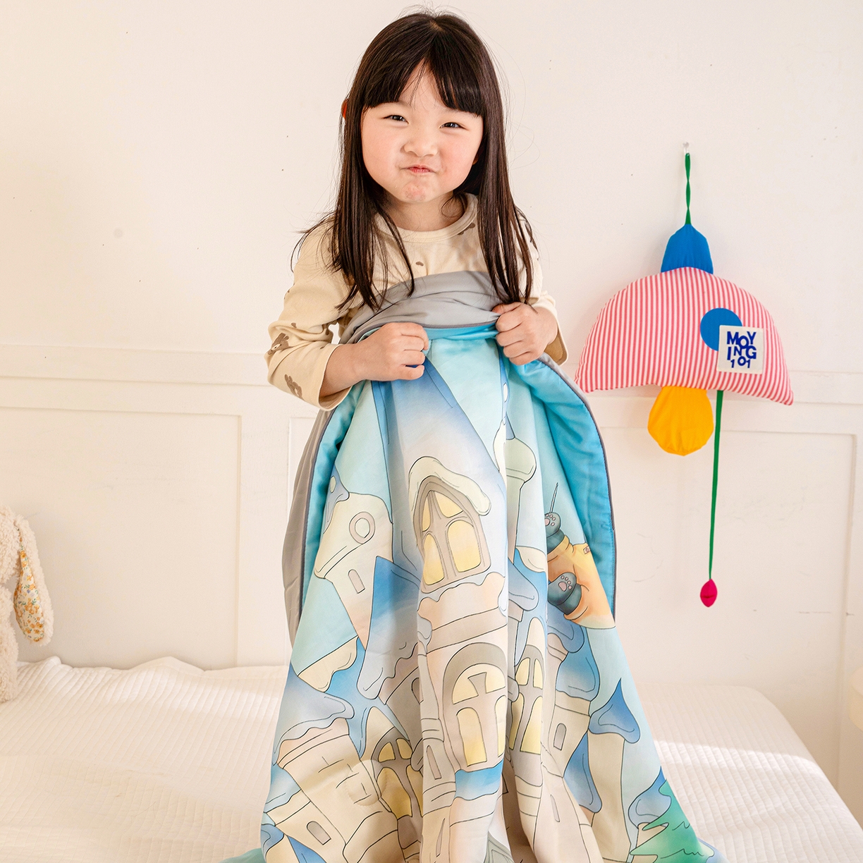 91家纺网 家纺一手货源 找家纺 十九色 2026新款数码印花大版莱赛尔儿童夏被夏凉被 冰雪世界