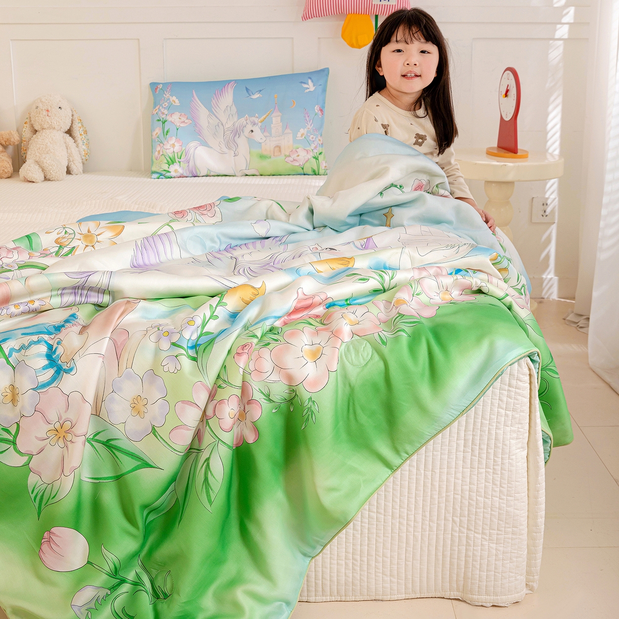 91家纺网 家纺一手货源 找家纺 十九色 2026新款数码印花大版莱赛尔儿童夏被夏凉被 绿野仙踪