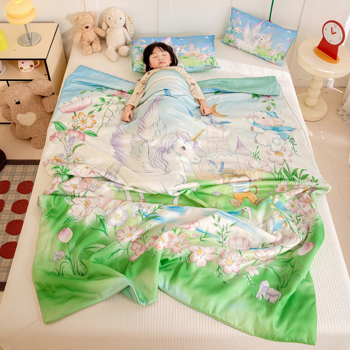 91家纺网 家纺一手货源 找家纺 十九色 2026新款数码印花大版莱赛尔儿童夏被夏凉被 绿野仙踪