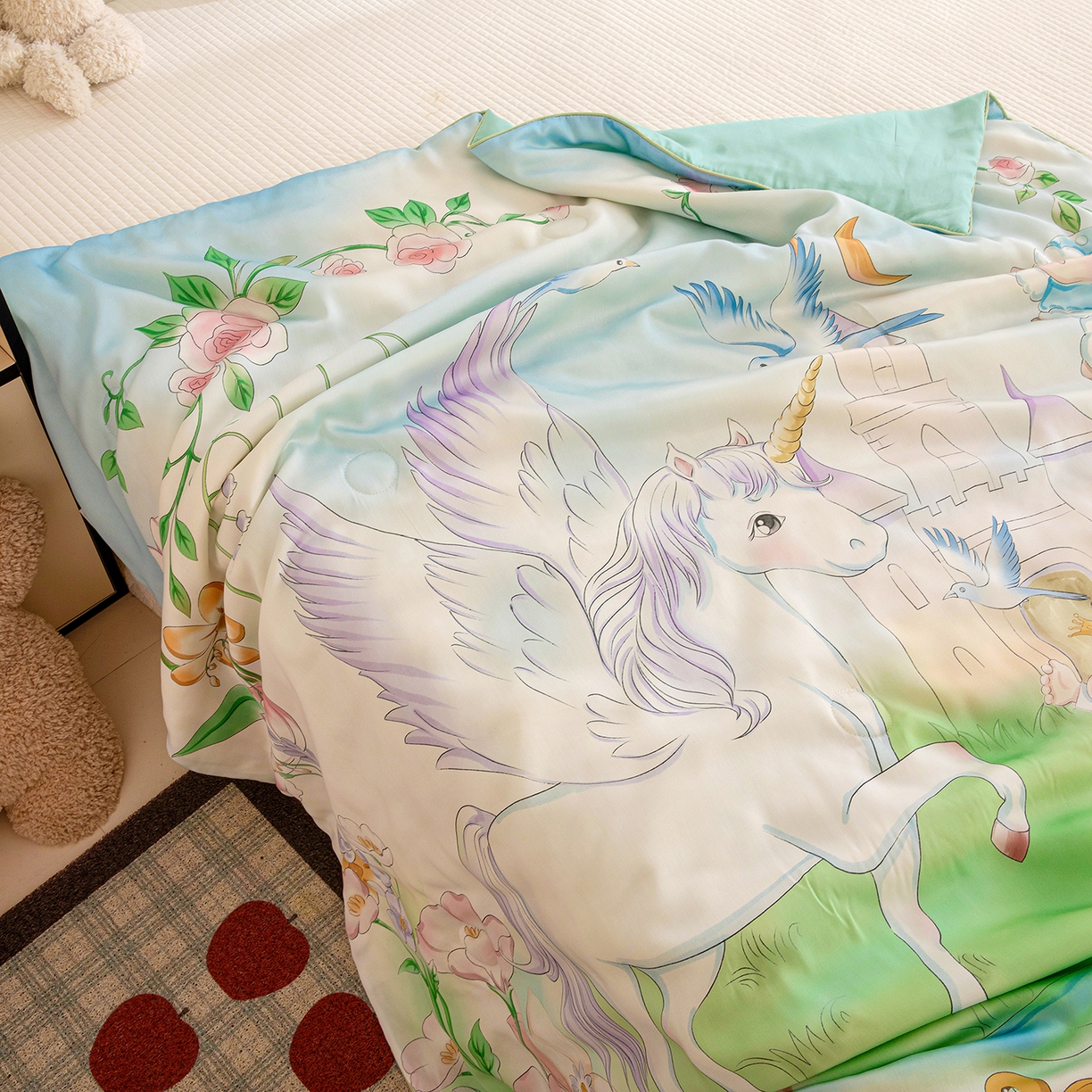 91家纺网 家纺一手货源 找家纺 十九色 2026新款数码印花大版莱赛尔儿童夏被夏凉被 绿野仙踪