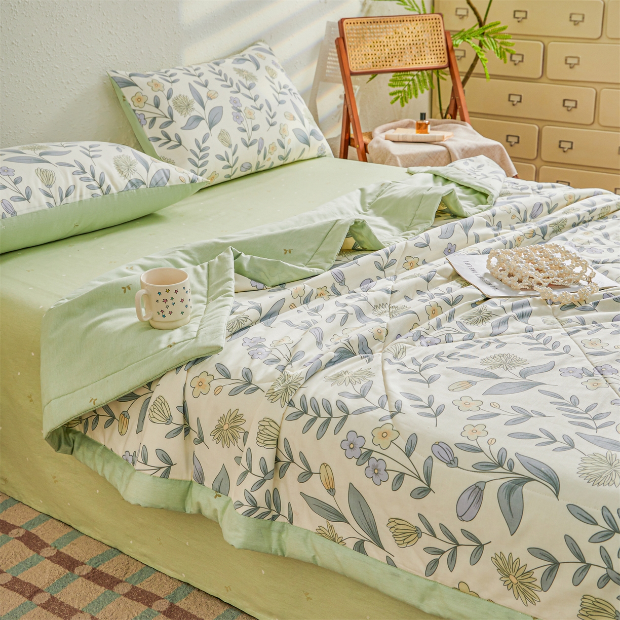 91家纺网 家纺一手货源 找家纺 小禹仔家纺 2026新款A类里外全棉印花棉花夏被 诗情画意