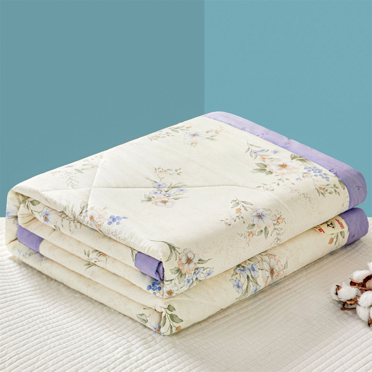 91家纺网 家纺一手货源 找家纺 小禹仔家纺 2026新款A类里外全棉印花棉花夏被 淡紫花瑶