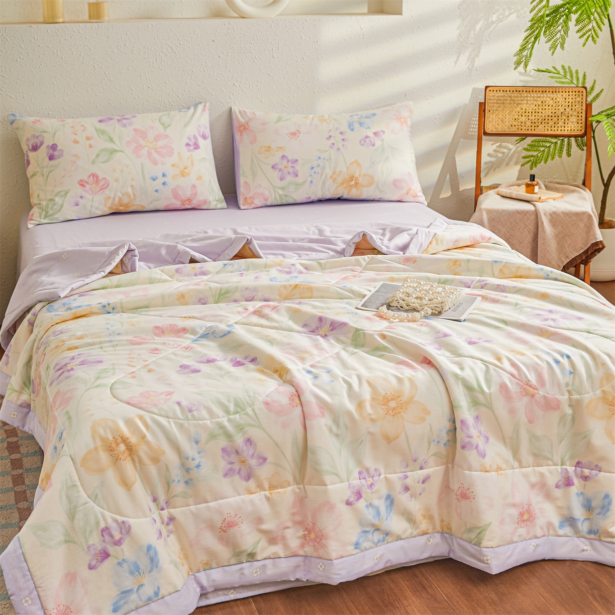 91家纺网 家纺一手货源 找家纺 小禹仔家纺 2026新款A类里外全棉印花棉花夏被 花信风来