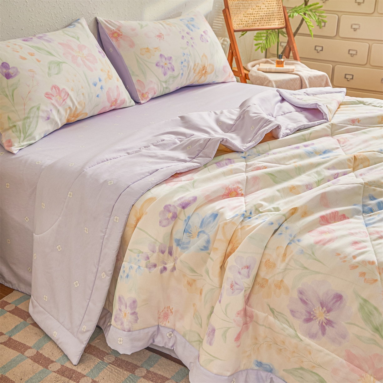 91家纺网 家纺一手货源 找家纺 小禹仔家纺 2026新款A类里外全棉印花棉花夏被 花信风来