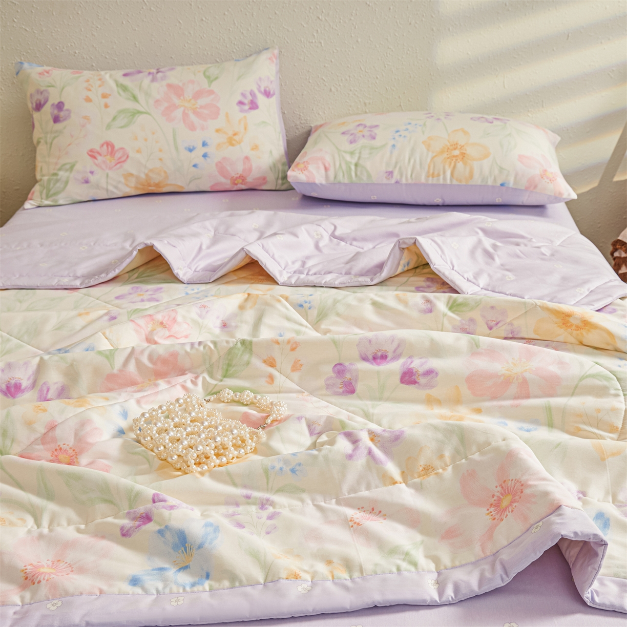 91家纺网 家纺一手货源 找家纺 小禹仔家纺 2026新款A类里外全棉印花棉花夏被 花信风来