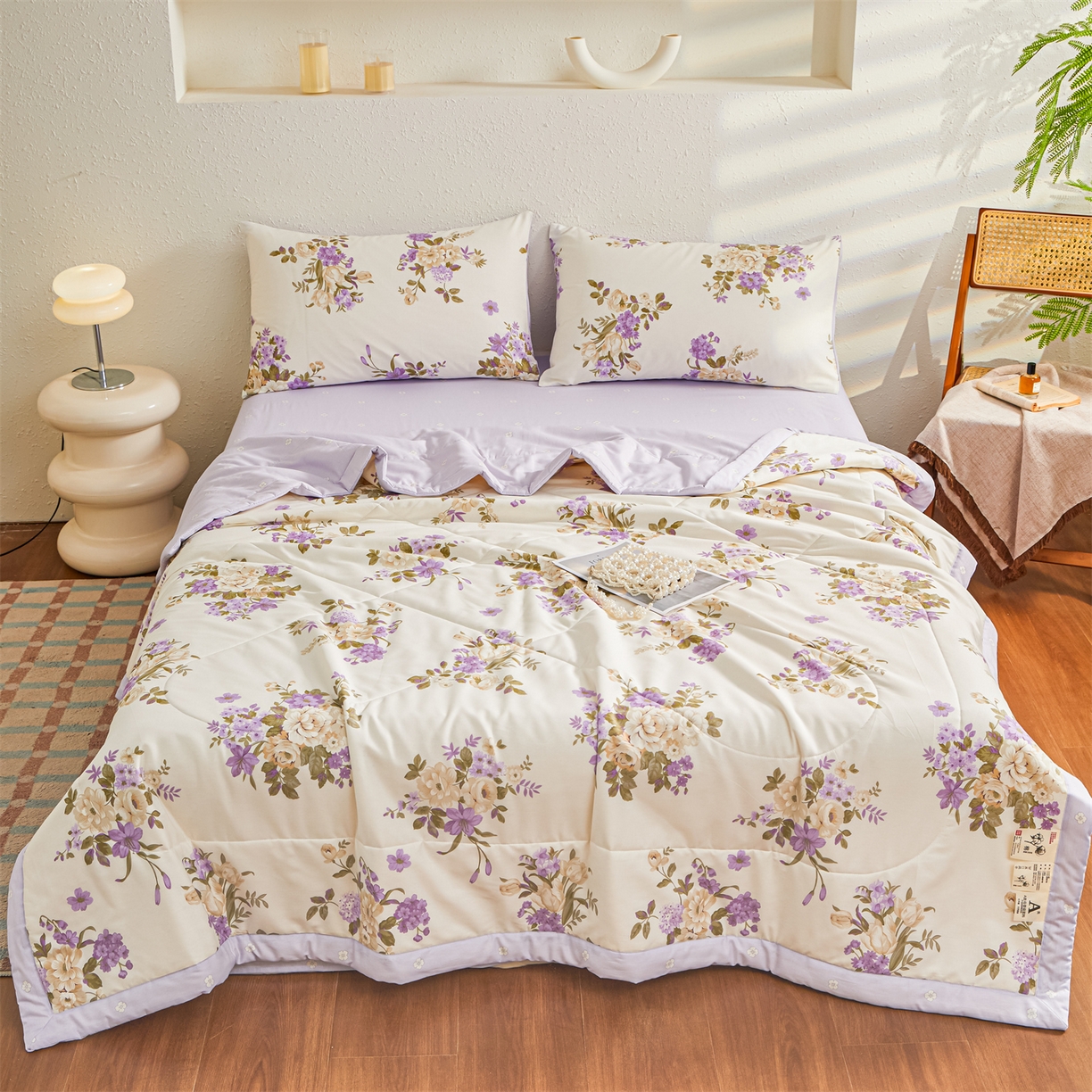 91家纺网 家纺一手货源 找家纺 小禹仔家纺 2026新款A类里外全棉印花棉花夏被 花紫悦颜