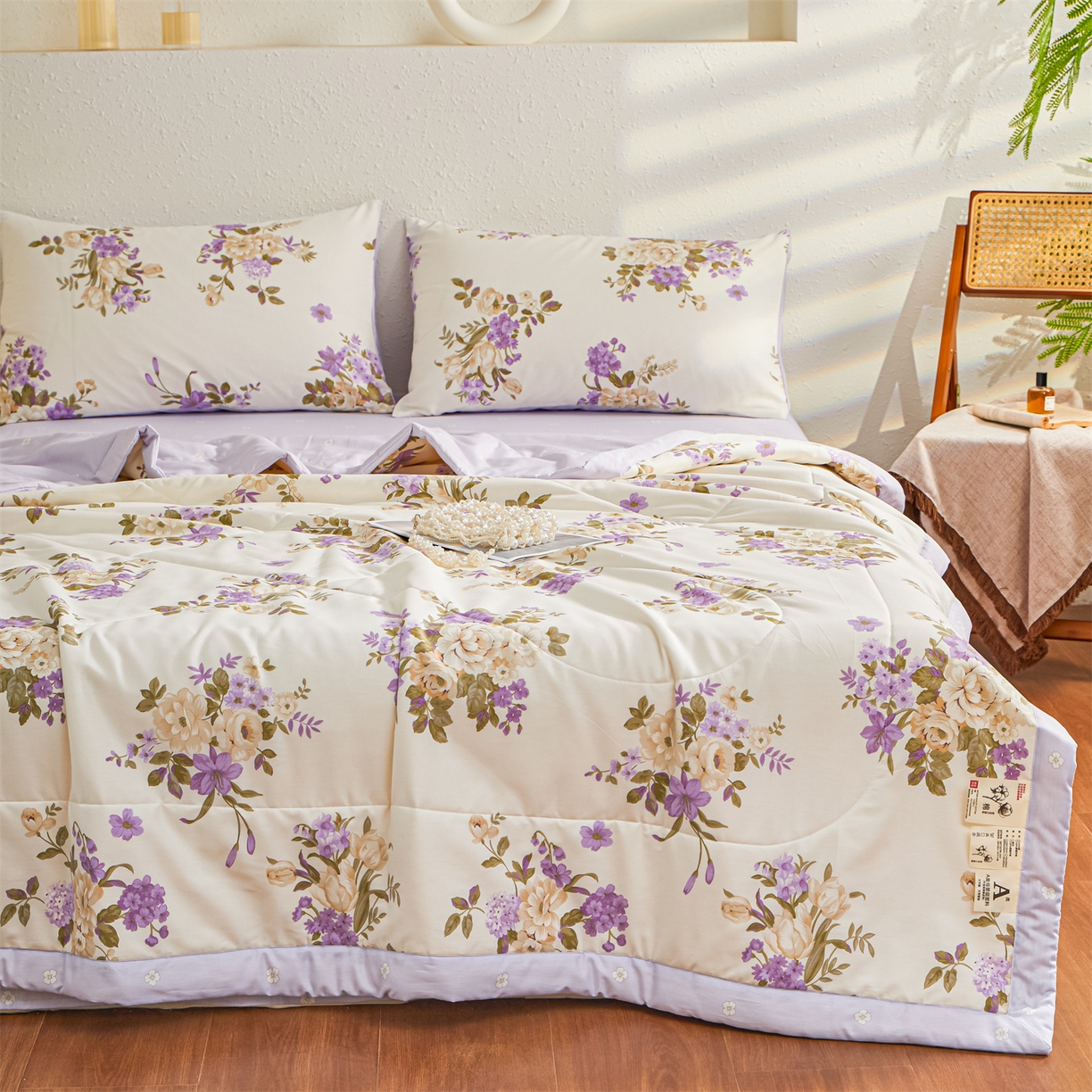 91家纺网 家纺一手货源 找家纺 小禹仔家纺 2026新款A类里外全棉印花棉花夏被 花紫悦颜