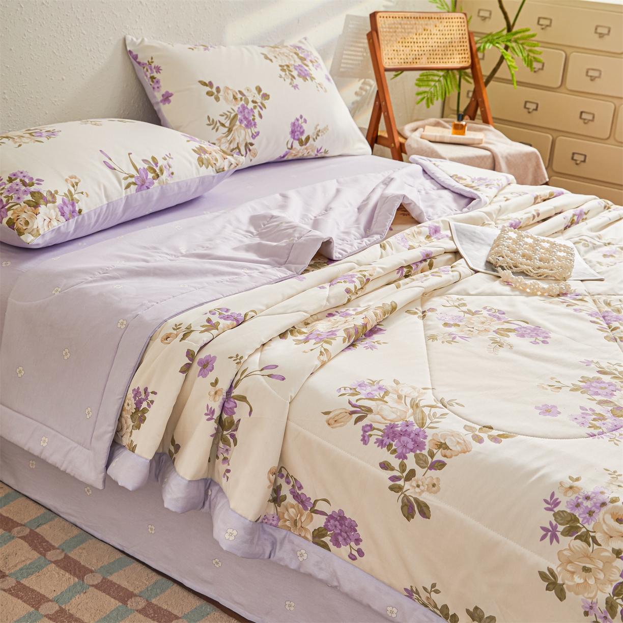 91家纺网 家纺一手货源 找家纺 小禹仔家纺 2026新款A类里外全棉印花棉花夏被 花紫悦颜