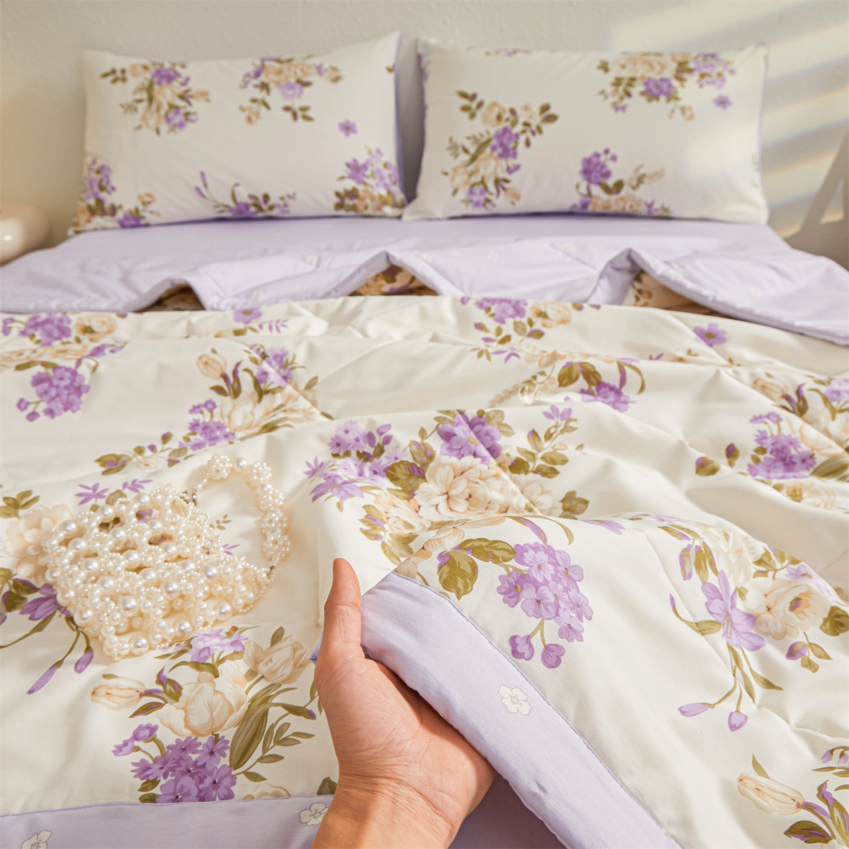 91家纺网 家纺一手货源 找家纺 小禹仔家纺 2026新款A类里外全棉印花棉花夏被 花紫悦颜