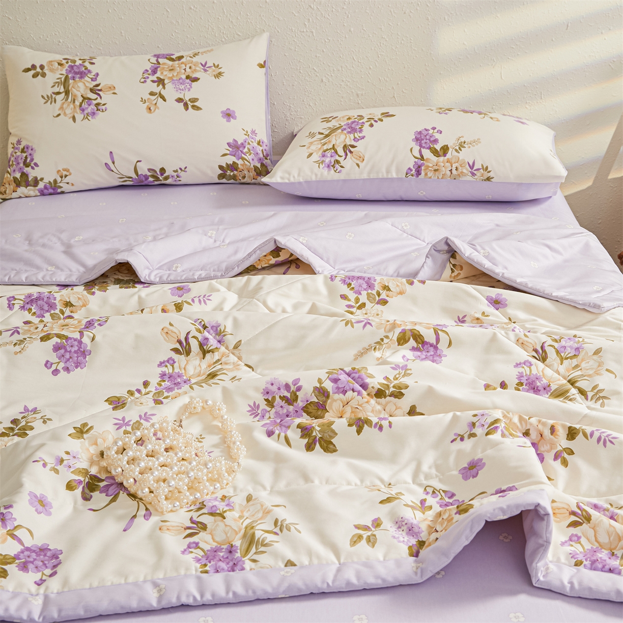 91家纺网 家纺一手货源 找家纺 小禹仔家纺 2026新款A类里外全棉印花棉花夏被 花紫悦颜