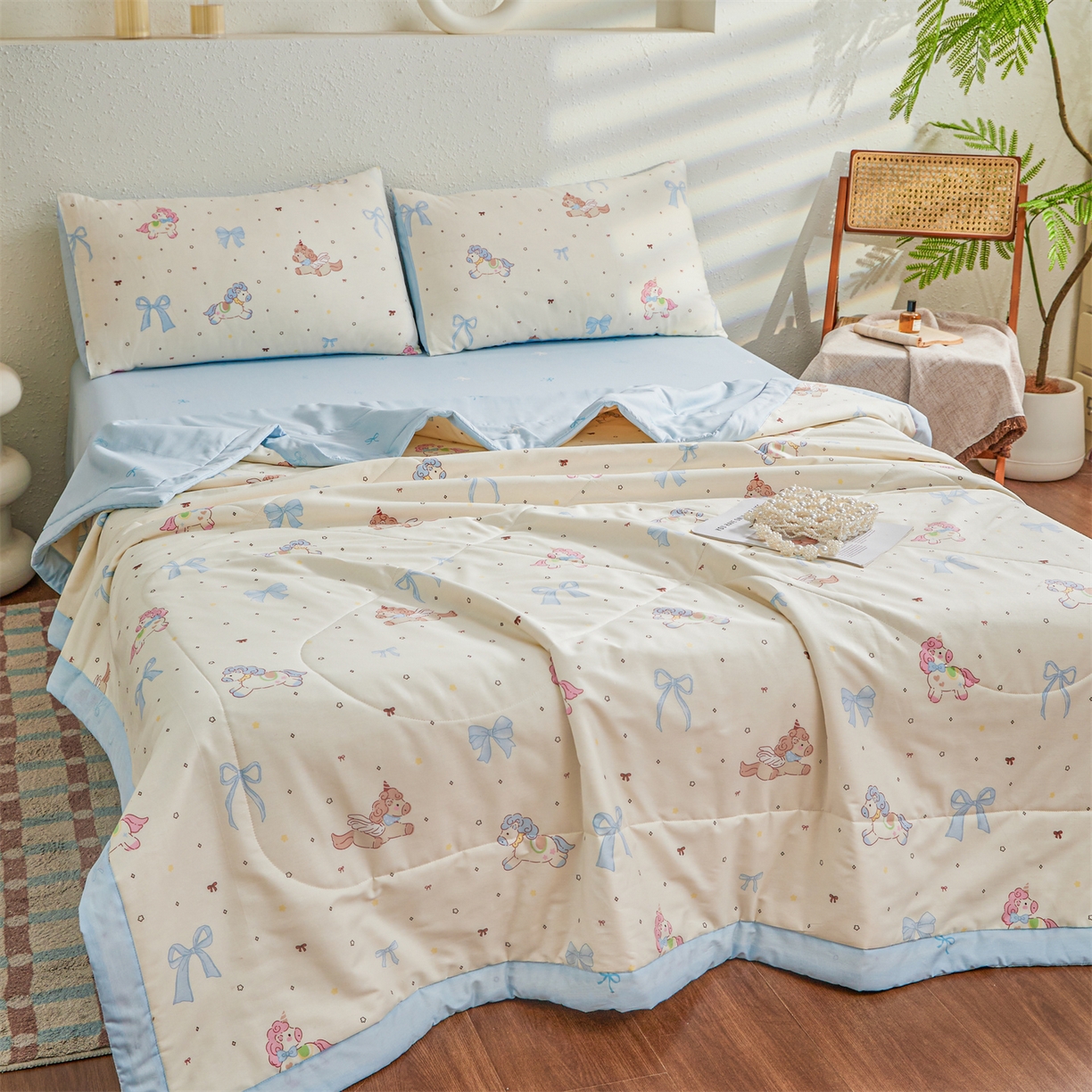 91家纺网 家纺一手货源 找家纺 小禹仔家纺 2026新款A类里外全棉印花棉花夏被 幻角星屿